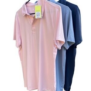 NWT all in motion Jersey Polos Men's Shirt Trio - Pink, Sky Blue, and Navy Med